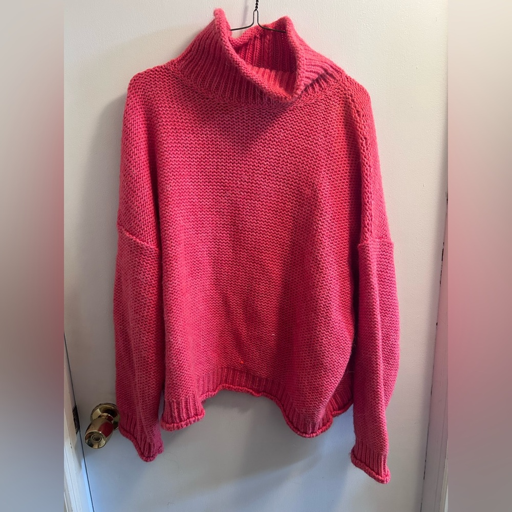 Vibrant Pink Anthropologie Turtleneck Sweater Size XL
